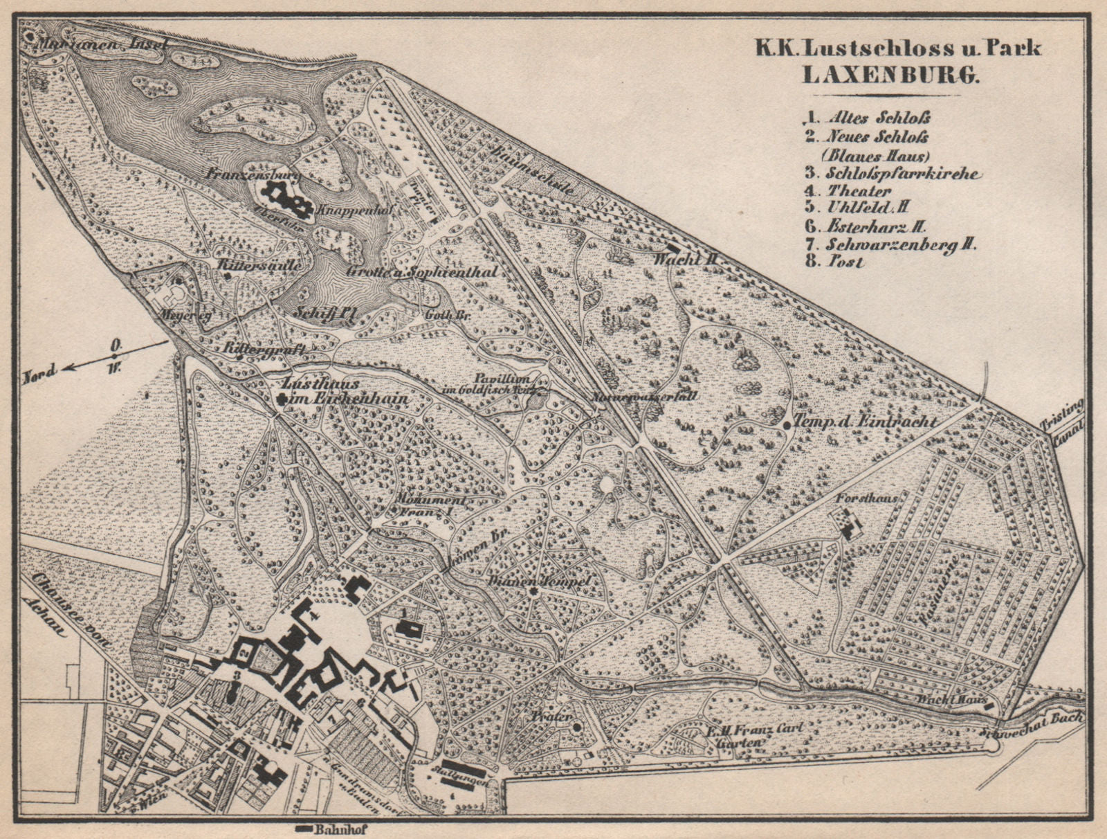 LUSTSCHLOSS & PARK LAXENBURG. Castle. Austria Österreich karte 1896 old map